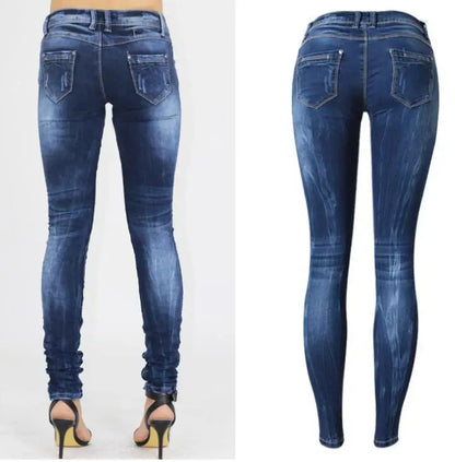 Women's Tight Denim Pencil Pants, Low Waisted Jeans, Tied Dyeing