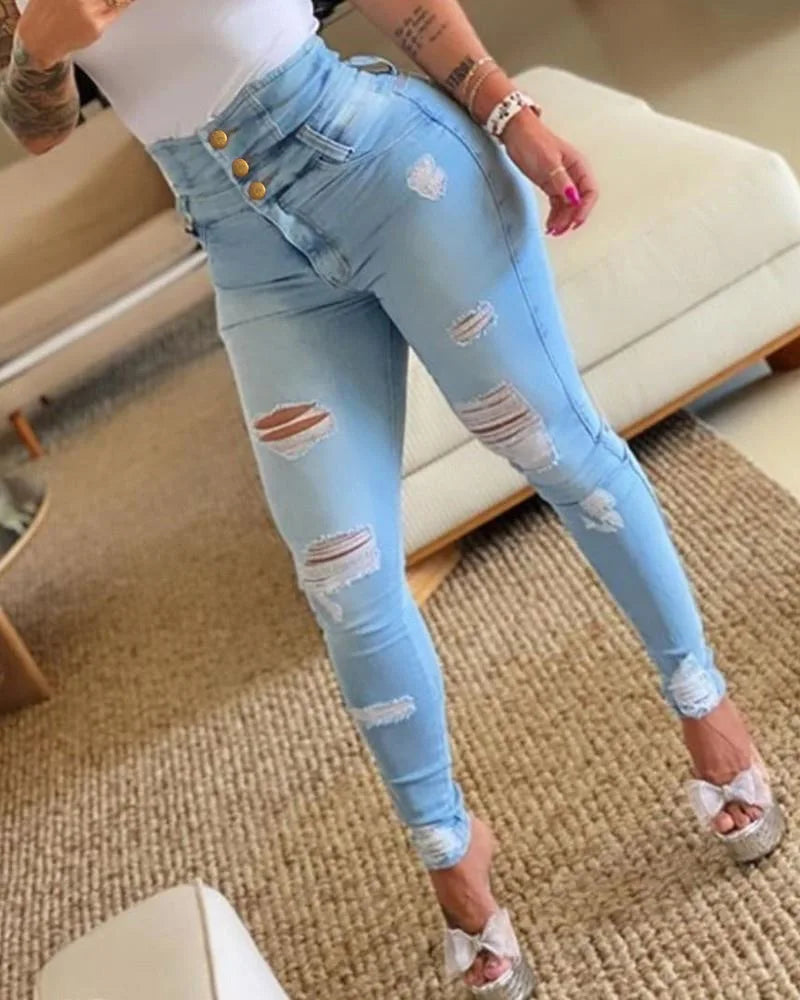 Pencil Pants Jeans Women's Pencil Bodycon High Waist Casual Long