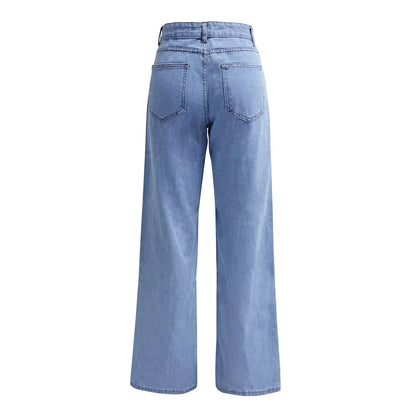 Jeans Women's Straight Pants Washing High Waist Loose Pockets