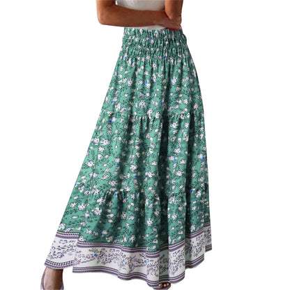 Retro Floral Print Skirts Women's Summer High Waist A-Line