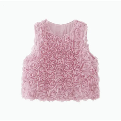 2024 Summer Garden Field Three Dimensional Rose Grape Purple Flower Vest Sleeveless Off Shoulder Top