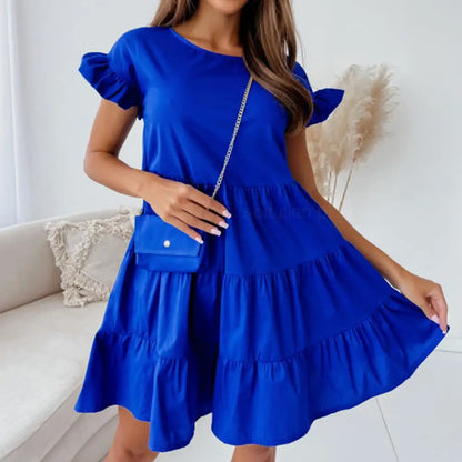 Fashion Women's Summer A-Line Patchwork Mini Dress with Flare Sleeves