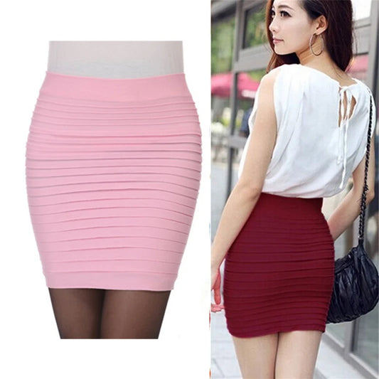 Pleated Skirt High Waist Bodycon Mini Skirt Business Office