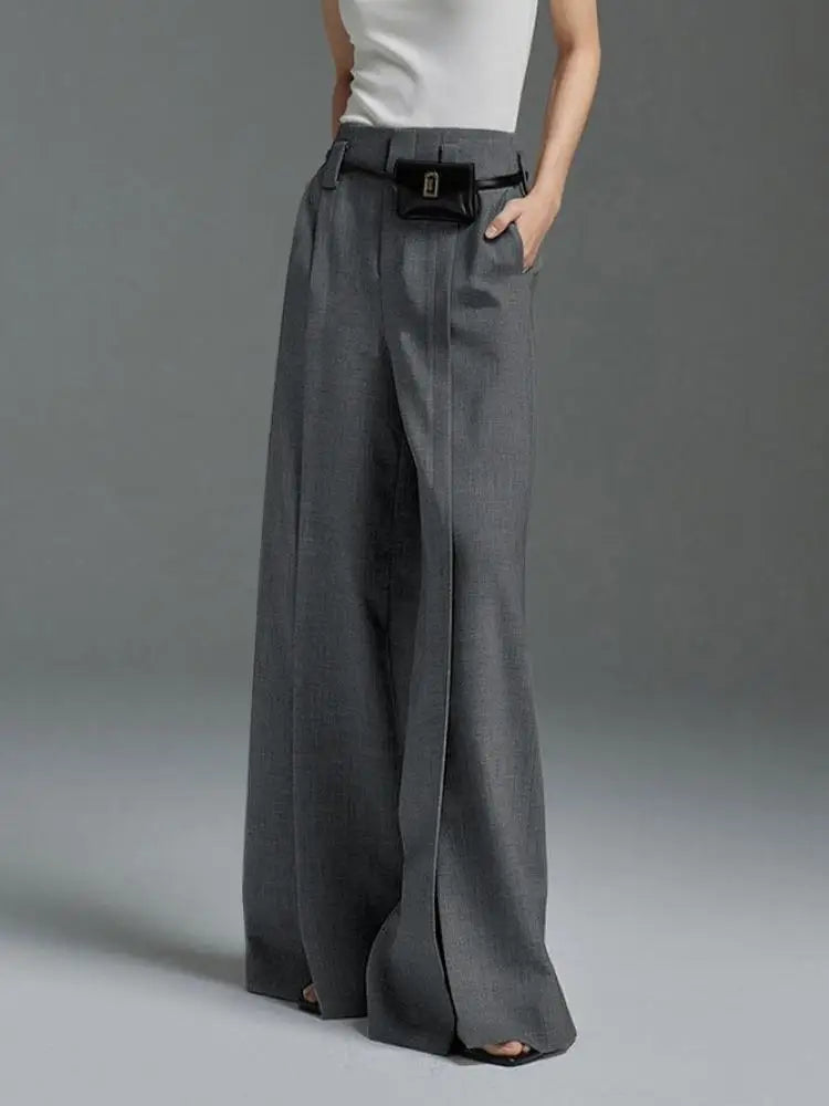 Formal Suit Pants High Waisted Wide Leg Split Trousers