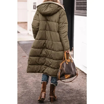 Loose Solid Color Plush Parkas - Winter Parkas, Hooded Pocket Zipper Coat