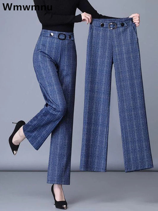 Plaid Office Straight Pants Women's Big Size Korean Casual Baggy