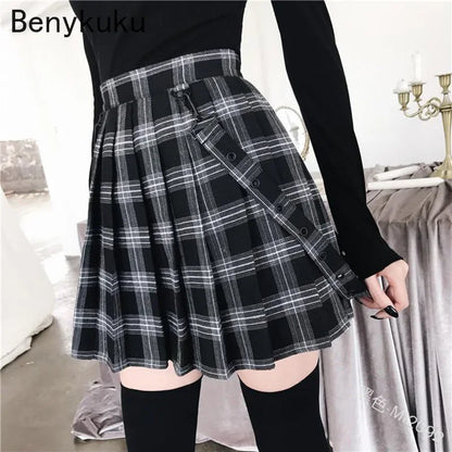 Plaid Vintage Pleated Skirts Women's High Waist Gothic Punk Mini