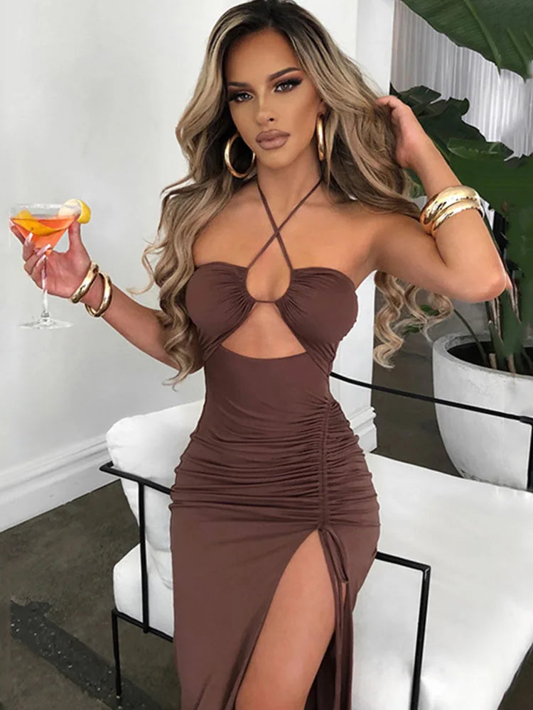 Sleeveless Sexy Female Midi Backless Dresses Slim Night Club Party Women's Dress Bodycon Vestidos Elegantes Para Mujer