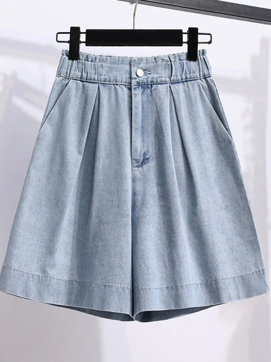 Plus Size Denim Shorts High Waist Wide Leg