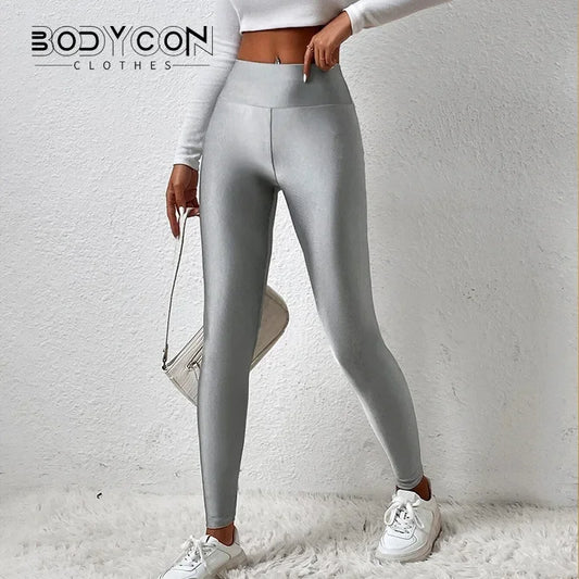 Bodycon Y2K Pants Women's Gym Sexy Metallic Luster Pencil