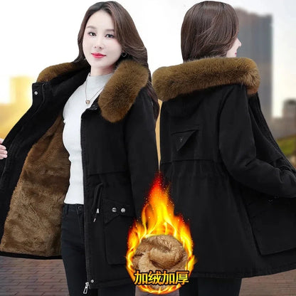 Parkas 6XL Womens 2023 Winter Jacket Loose Casual Padded Coat Plush Fur Collar