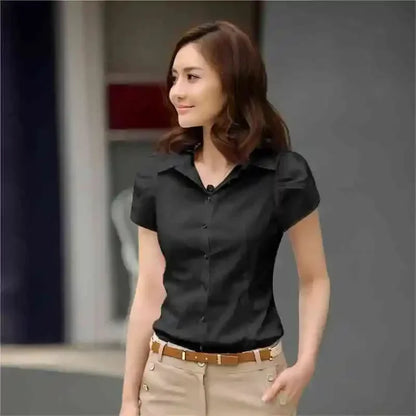 Women's Shirt 2024 Summer Women Top Female Black White Shirts Office Ladies Blouse OL Clothes Woman Short Sleeve Workwear