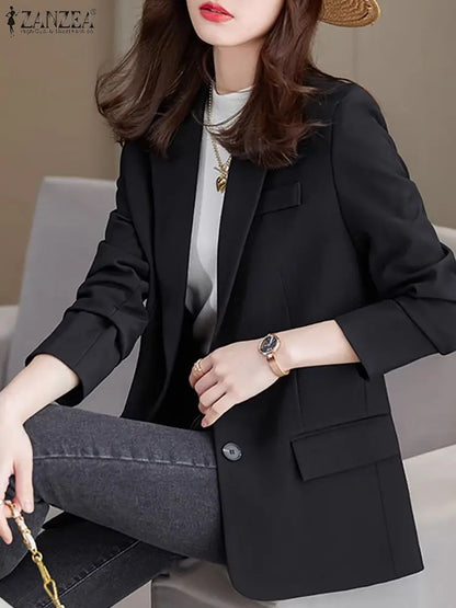 Fashion Women Blazer - ZANZEA Elegant Solid OL Work Suits