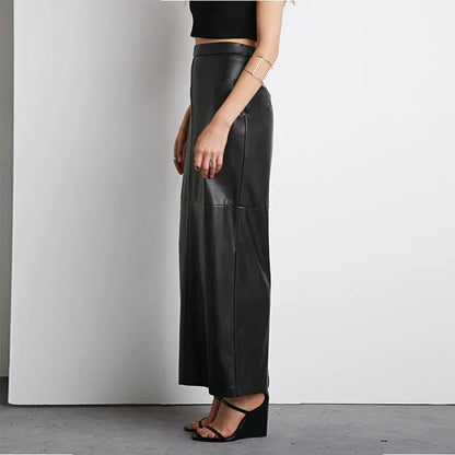 Midi Skirt Party Women's Black Leather Long Skirts