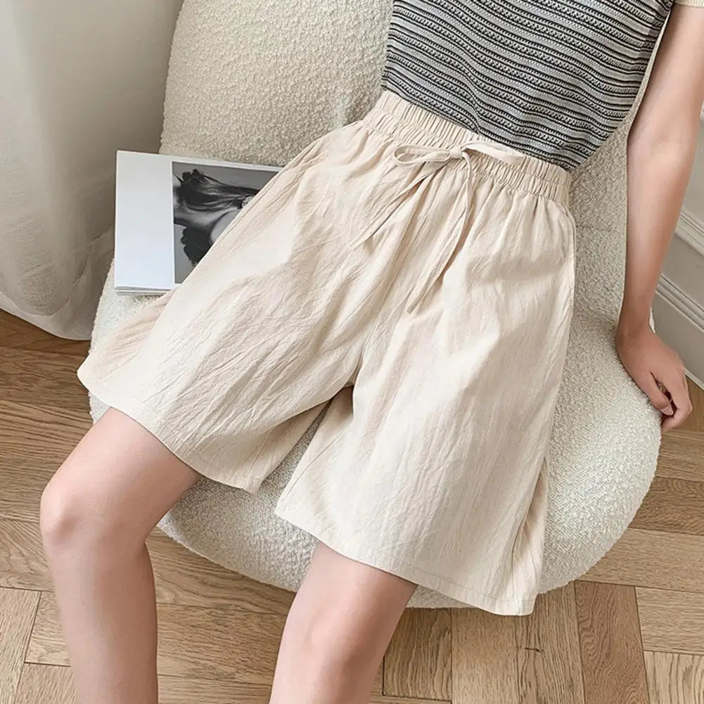 Women's Cotton Shorts Summer Casual Two Pockets High Waist