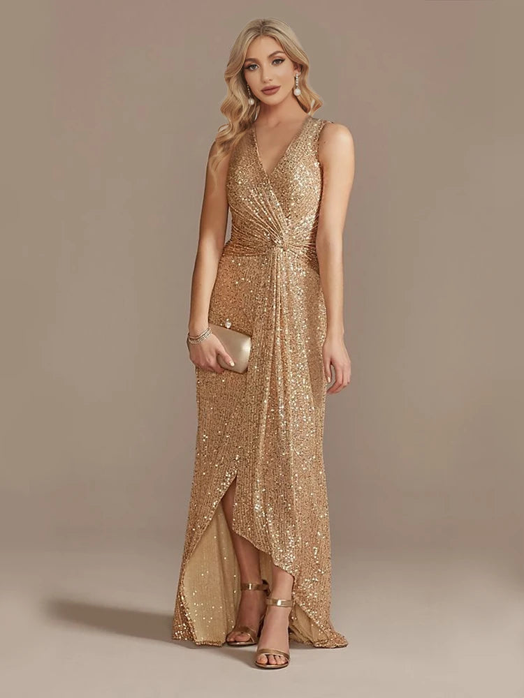 Luxury Evening Dress - V-Neck Elegant Slit Party Gown