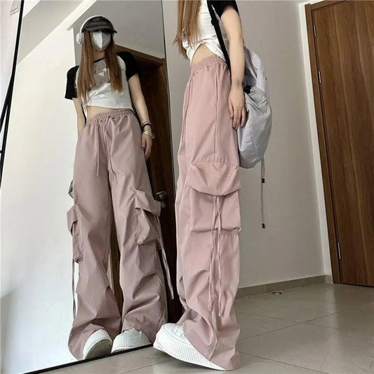 Women's Cargo Pants Vintage-Inspired High Waist Drawstring Pockets