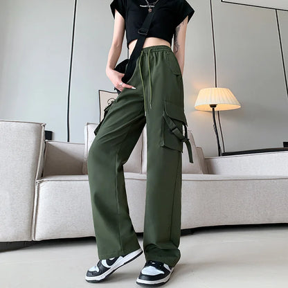 Women's Casual Joggers Tech Pants Vintage Solid High