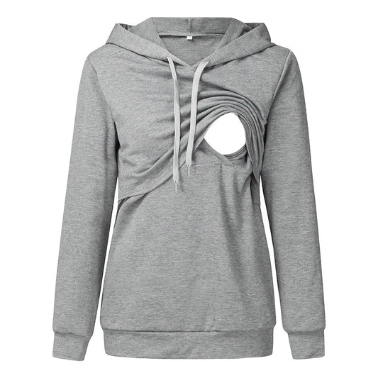 Maternity Nursing Hoodie Sweatshirt - Long Sleeve Pregnancy Top