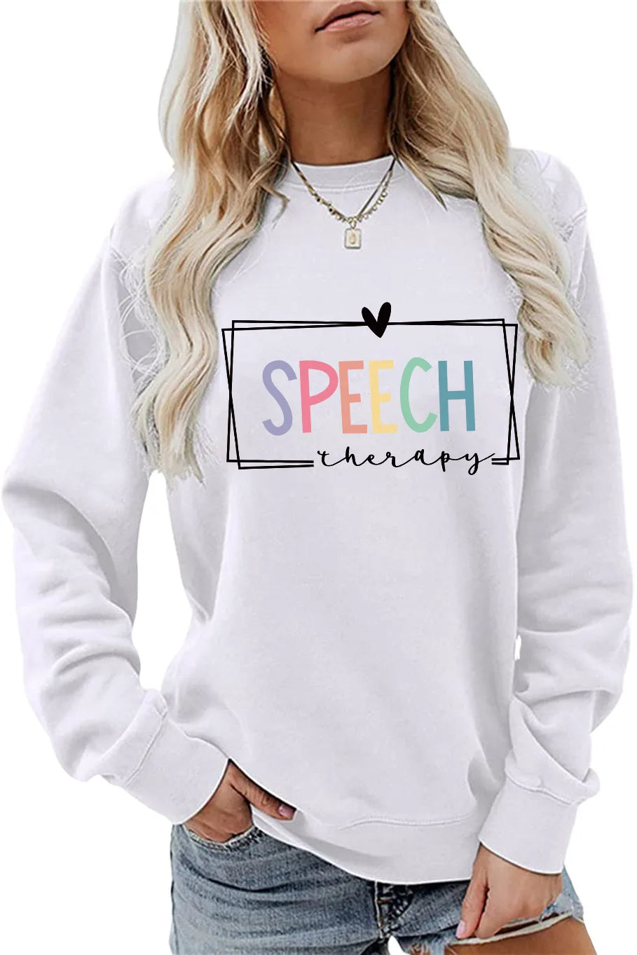 Speech Therapy Letter Print Sweatshirt - Autumn Winter Round Neck Long Sleeve