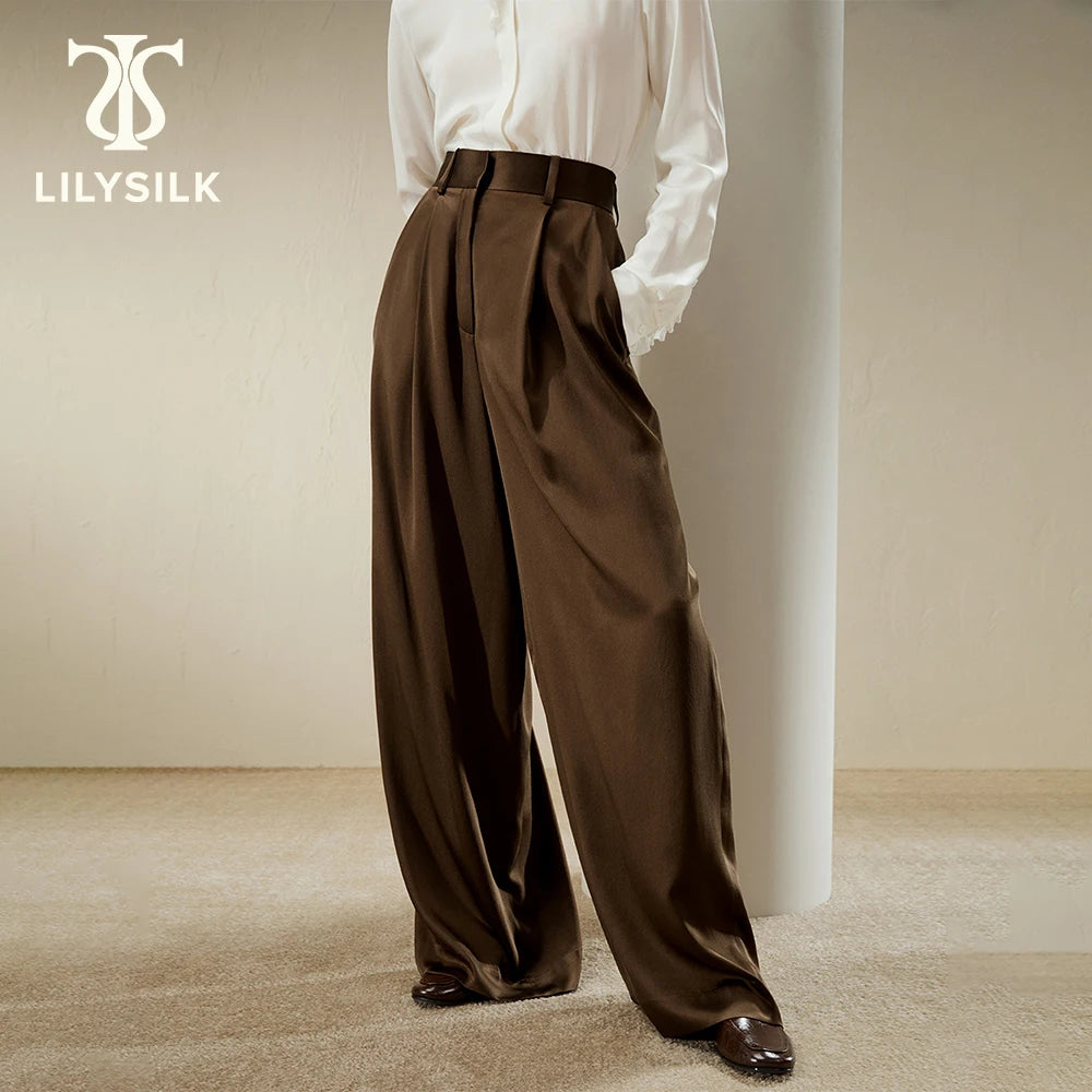 Silk Women's Pants Fall Wide Leg High Waist Trousers