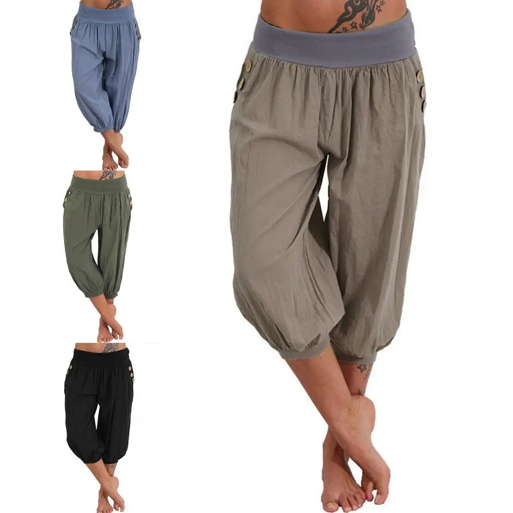 Harem Pants Lantern Shape Beam Feet Solid Color Bloomers