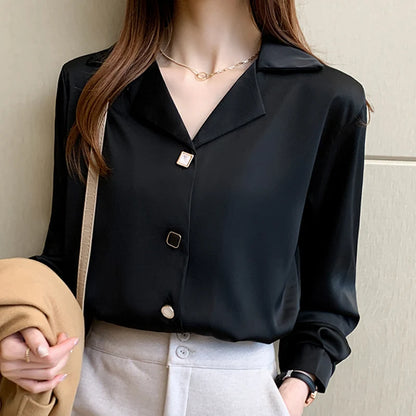 Long Sleeve Black White Blouse Tops Blouse Women Blusas Mujer De Moda 2024 V-neck Chiffon Blouse Shirt Blouses Femme Blusas E447