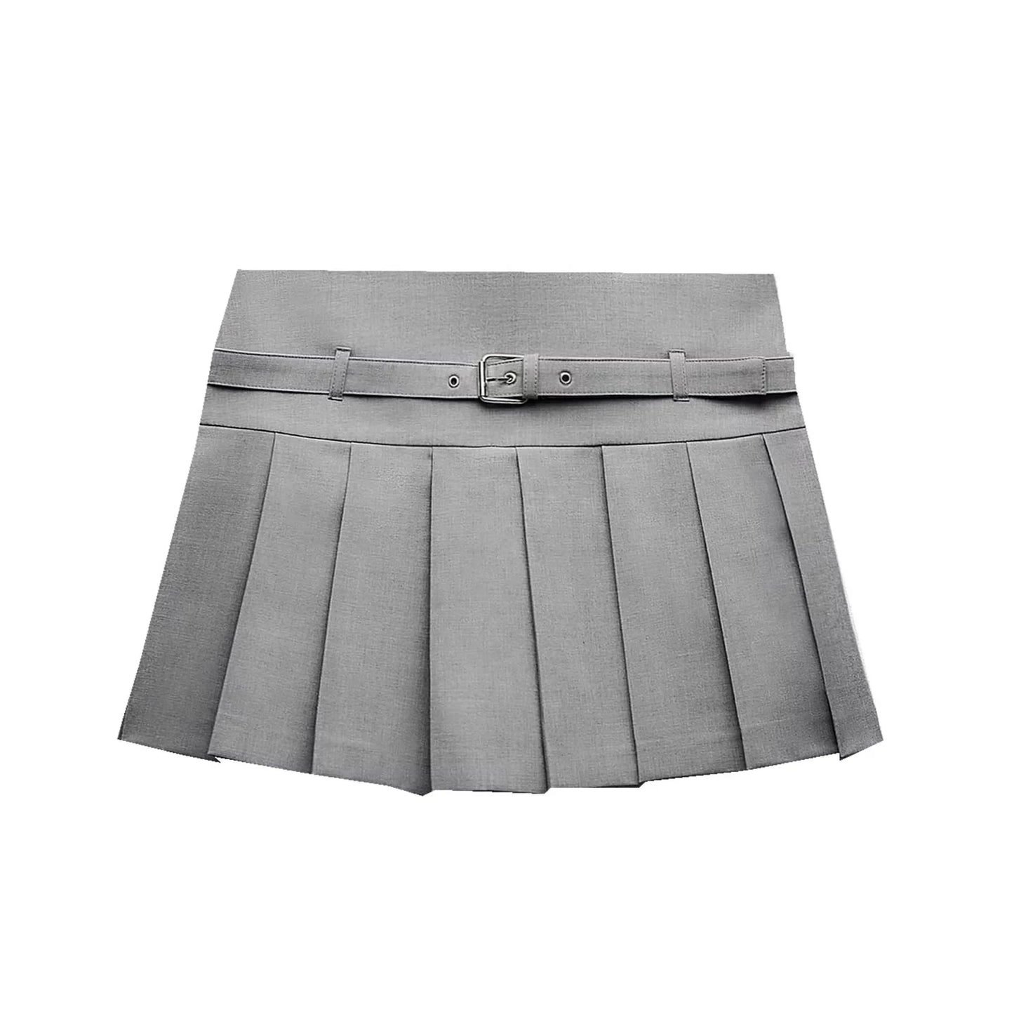 Women's Fashion Autumn Box Pleat Skort Vintage Belt Mini Skirt