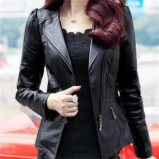 Women's Leather Jacket - PU Short Motorcycle