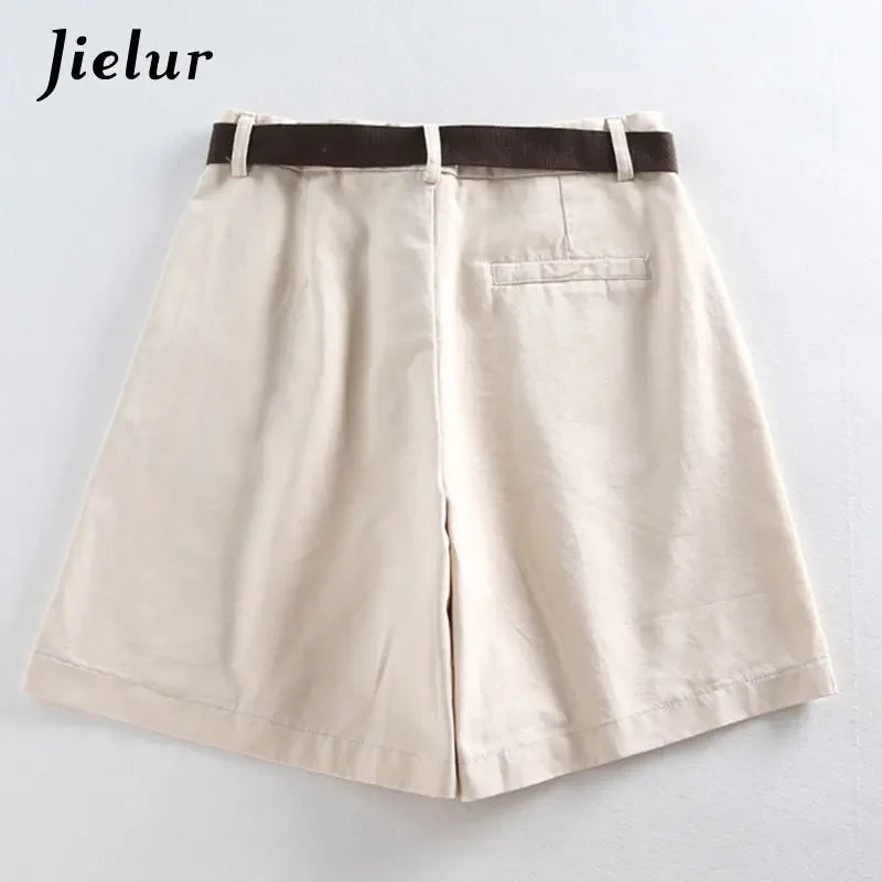 Jielur Shorts All-Match 4 Solid Color Sashes Casual Shorts