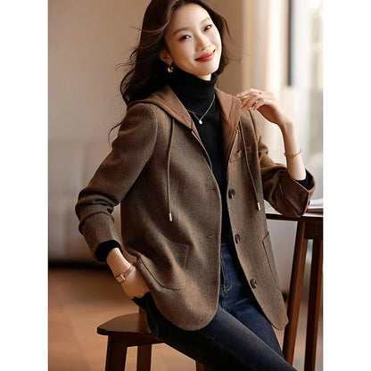 Woolen Coat - Women’s 2 Piece Hoodie Overcoat