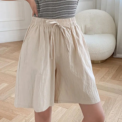 Women's Cotton Shorts Summer Casual Two Pockets High Waist