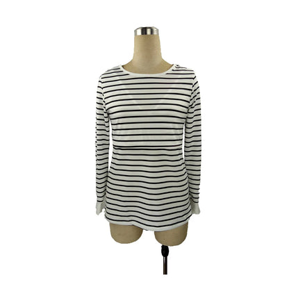 New Women's Striped Maternity Long Sleeve Solid Color Nursing Top