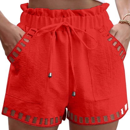 Women's Shorts Para Mujer Cotton Linen Solid Color Thin Hollow Out