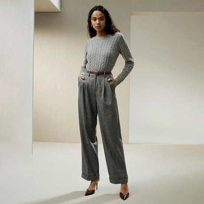 Wool Pants Plaid Wide Trousers Office Vintage Essentials