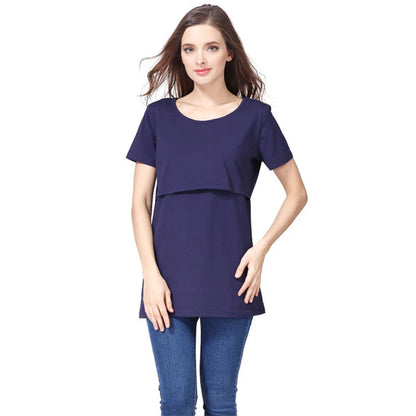 Nursing T-Shirt - Short Sleeve Breastfeeding Cotton Top