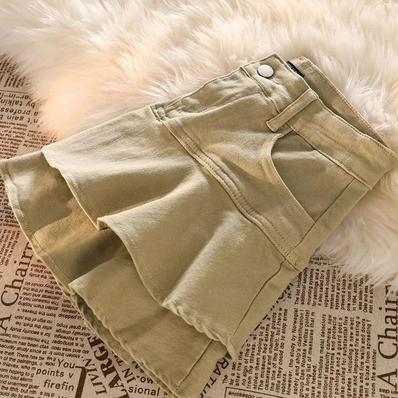 Streetwear Women's Khaki Denim Skirts High Waist Short Jean Skirts Stretch Slim