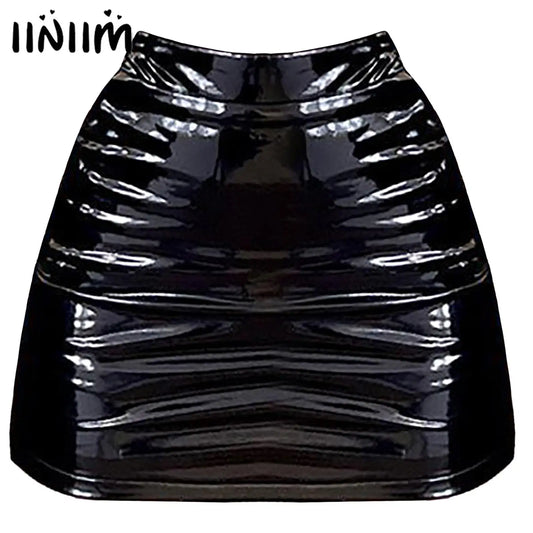 Women's Wet Look Zipper High Waist Bodycon Miniskirts Fashion Patent