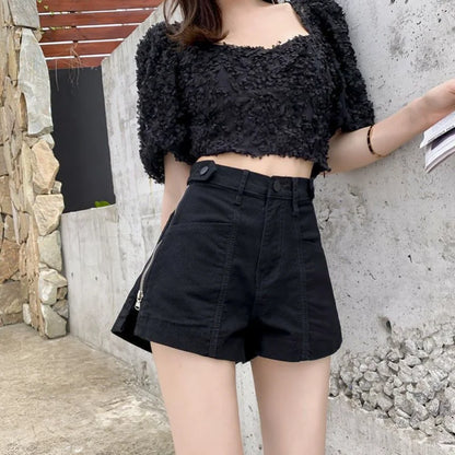 Short Pants For Woman To Wear Jeans Women's Shorts High Waist Cotton Korean Style