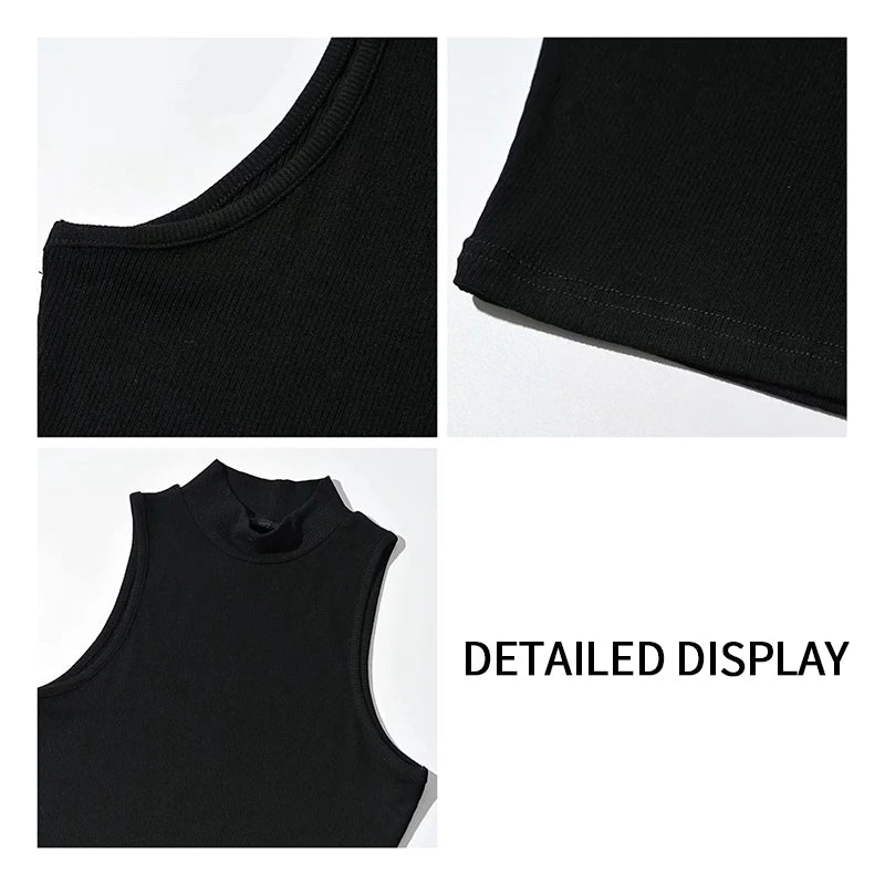 Summer Black Women Fashion Crop Top High Neck Black Sleeveless Tank Tops with Breathable and Comfortable Fit