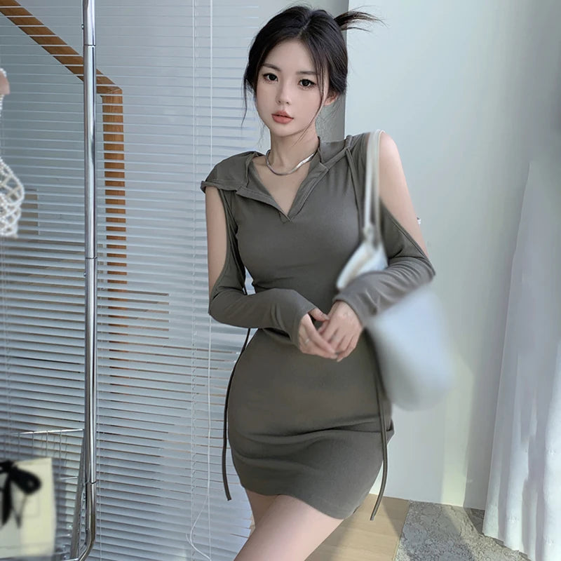 Casual Bodycon Short Dress - Long Sleeves, Elegant Hoodie Dress