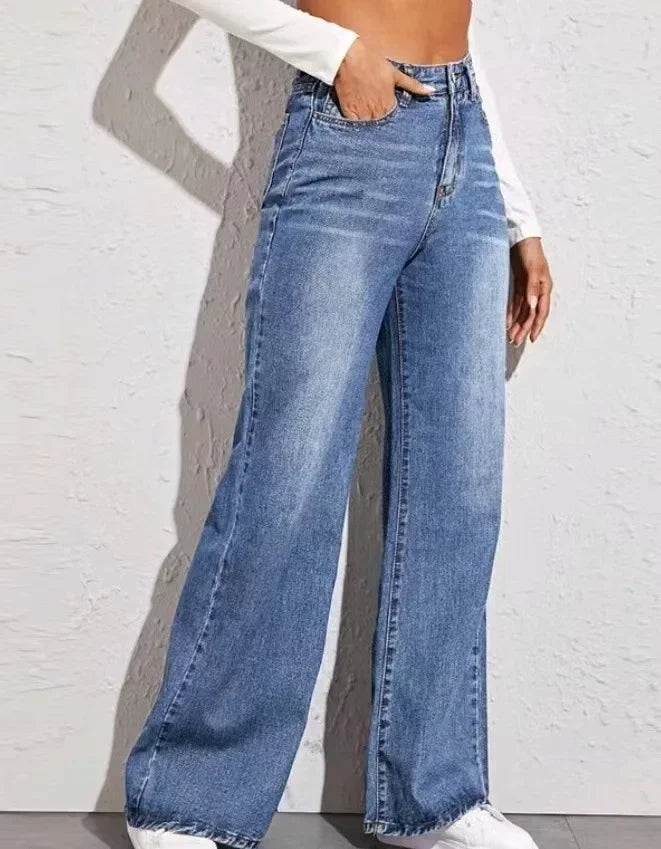 Slouchy Jeans Women's High Waist Blue Jeans Women's Washed Zipper Fly Ankle Length