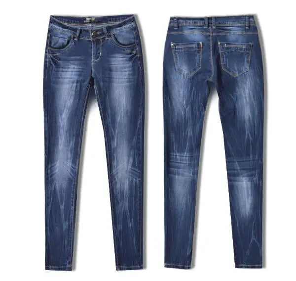 Women's Tight Denim Pencil Pants, Low Waisted Jeans, Tied Dyeing