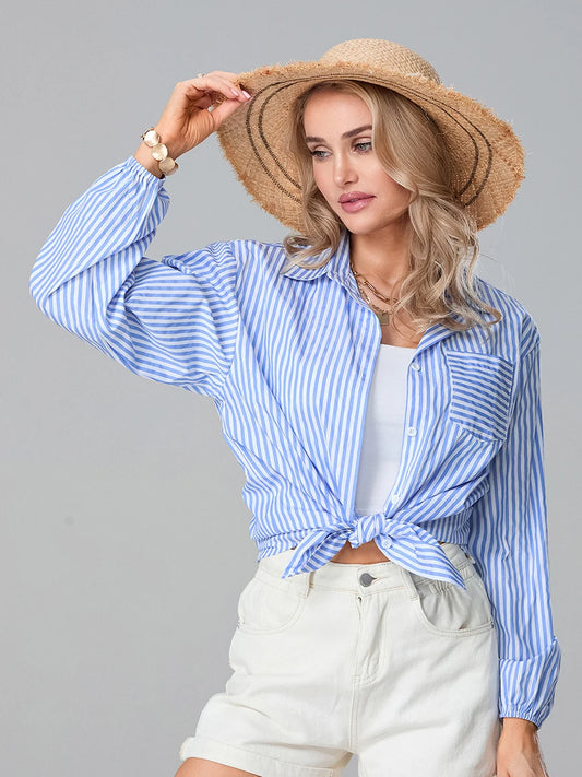 wsevypo Women’s Casual Striped Shirts Autumn Fashion Long Sleeve Turn down Collar Button Down Blouses Tops Basic Loose Shirt