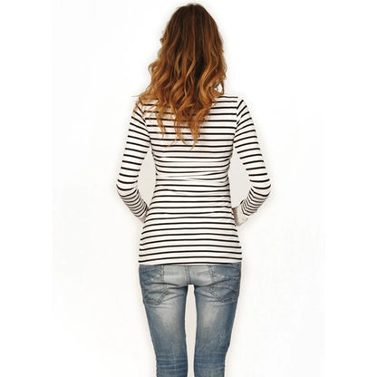 New Women's Striped Maternity Long Sleeve Solid Color Nursing Top