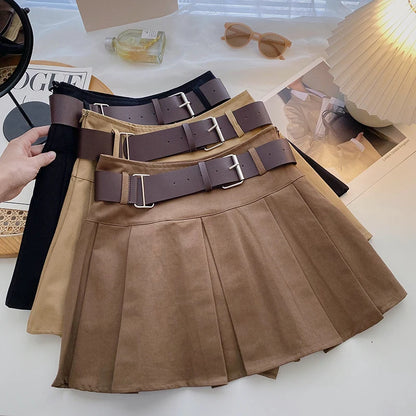 A-Line Skirts Belt High Waist Buttons Women's Clothing