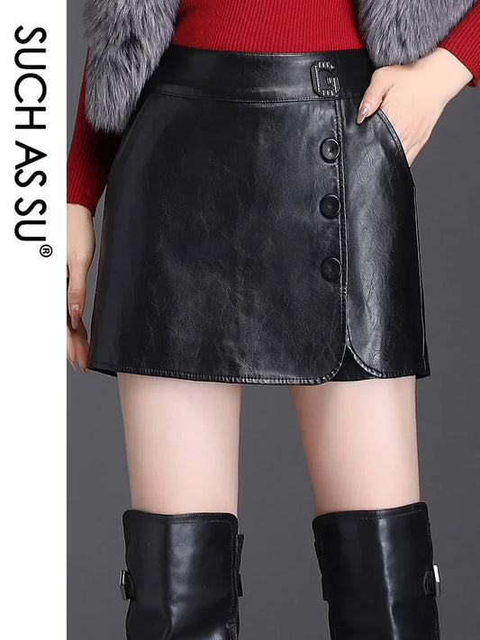 Women's Black Leather Skort Skirts