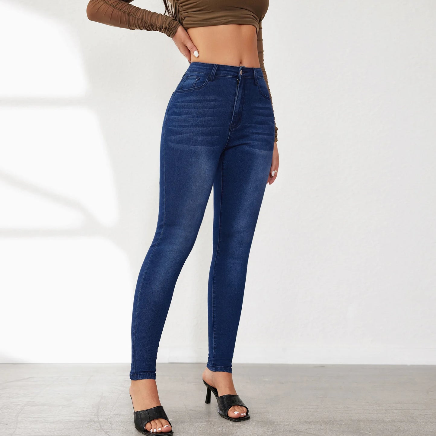 New Stretchy High-Waisted Jeans Streetwear Fashion Slim-Fitting