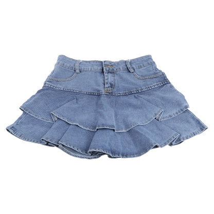 Women's Summer High Waist Mini Cake Skirt Vintage Pleated Denim