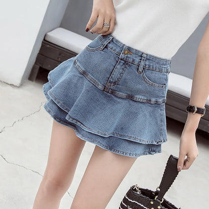 Vintage Denim Mini Skirts Women's Summer Sexy Solid